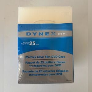 New Dynex Slim Clear CD DVD Cases 25 Pack DVD High-impact Plastic Storage Case
